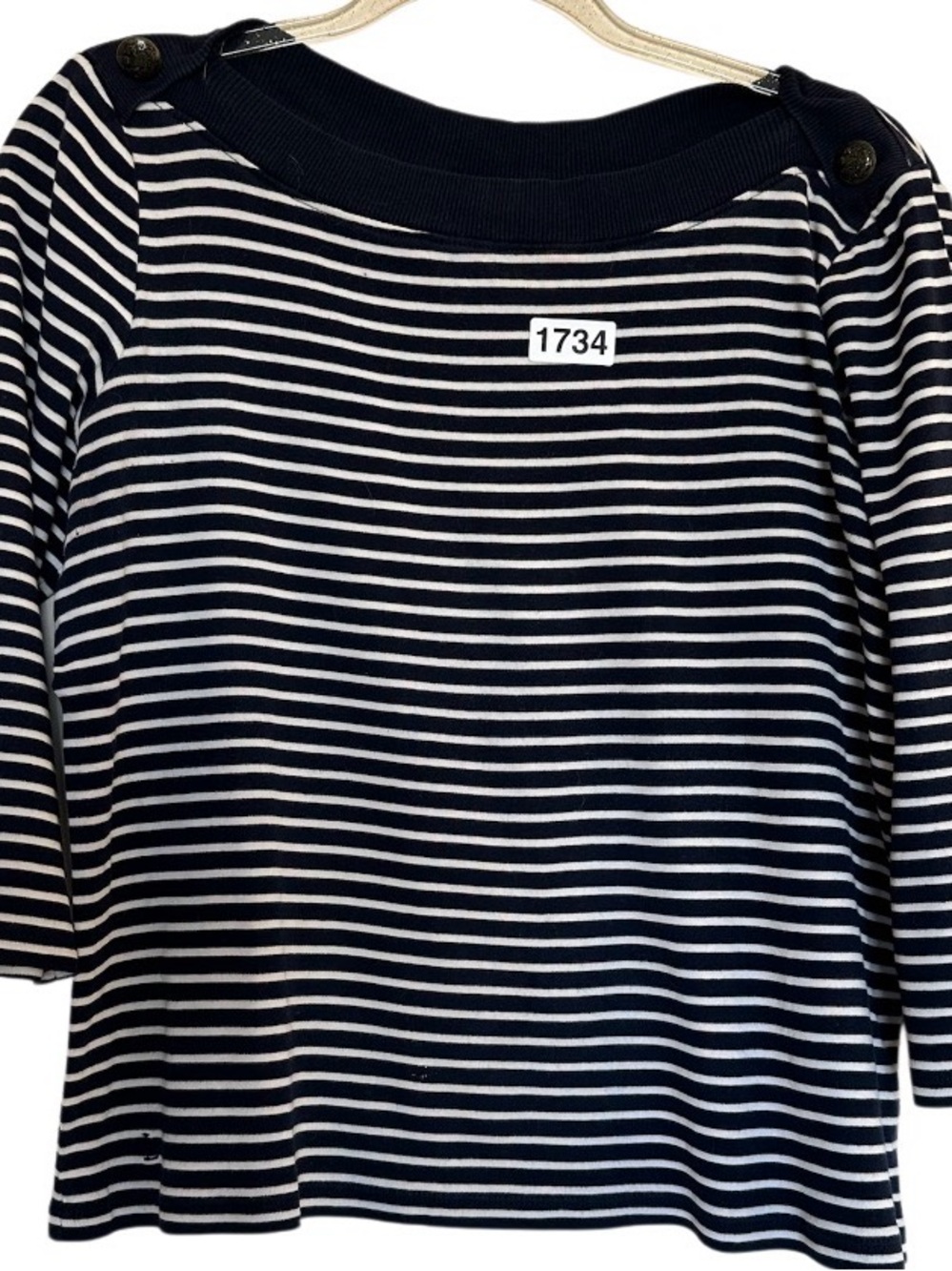 Lauren Ralph Lauren Navy and White Striped Boatneck Top women’s L 3/4 Sleeves